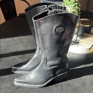 Harley Davidson Macon Dress Pull-On Black Zippered Leather Women's Boots